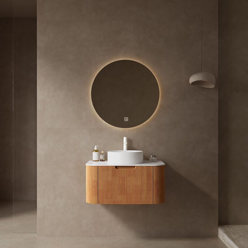 Hanging Bathroom Wall-Mounted Sink Cabinet Brown Walnut Color Modern Texted Durable Anti-Stain Suspension Cabinet