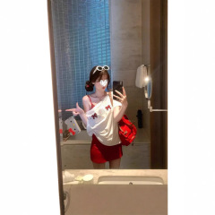 今年のホットスタイルキティ猫水玉斜め肩半袖トップ夏のTシャツ赤韓国風ファッションスリムカジュアル
