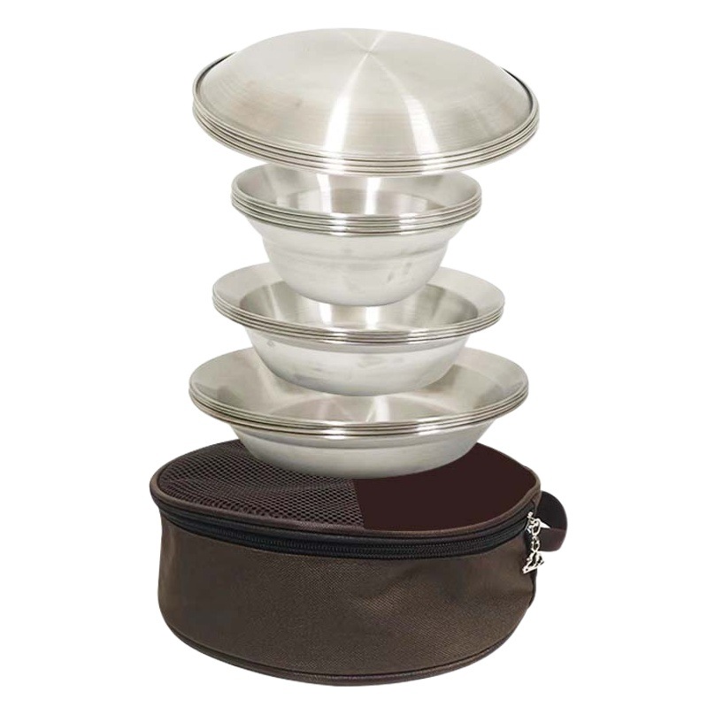 Al Aire Libre de acero inoxidable placa tazón 16-piece set camping vajilla auto-conducción de viaje portátil camping barbacoa placa hogar sopa plato cuenca