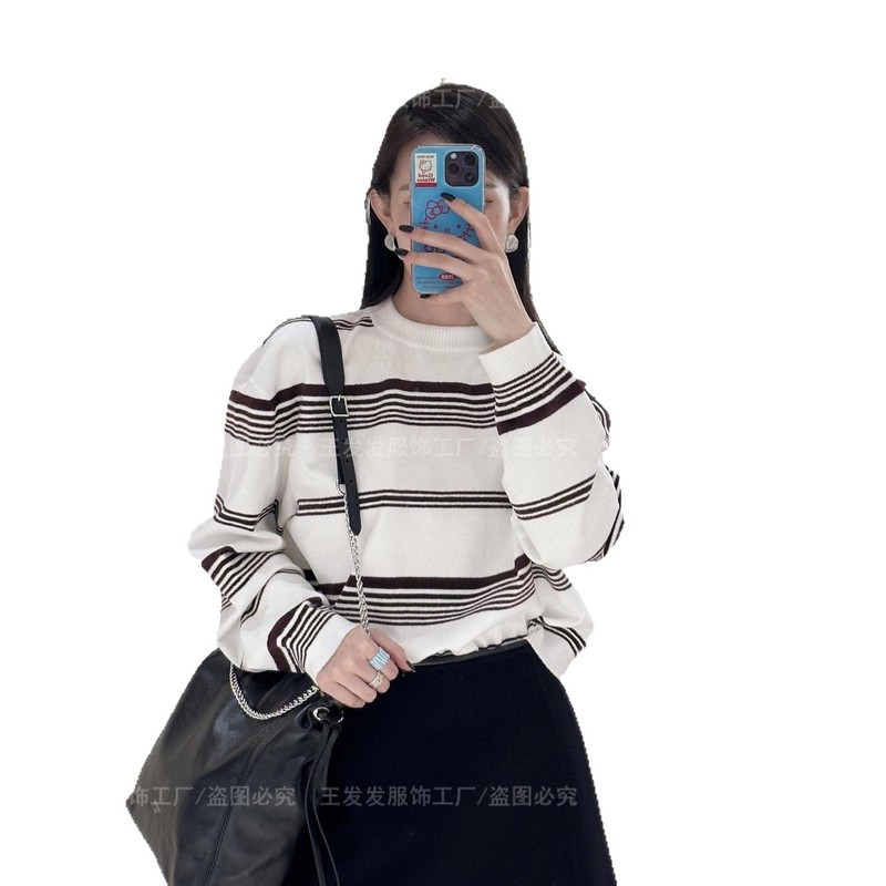 【进口机天花板】老V条纹圆领针织羊毛衣长袖南油源头高端女装|undefined