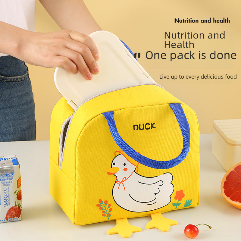 Cute Cartoon Yellow Duck Bento Bag, Portable Lunch Bag, Handbag Storage Insulated Canvas Lunch Box Bag