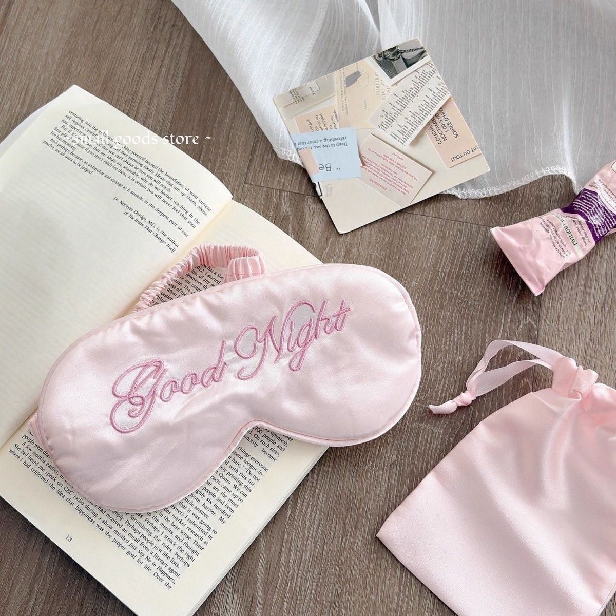 ins silk imitation blackout simple embroidered English nap sleep fatigue-relief student eye protection blackout eye mask