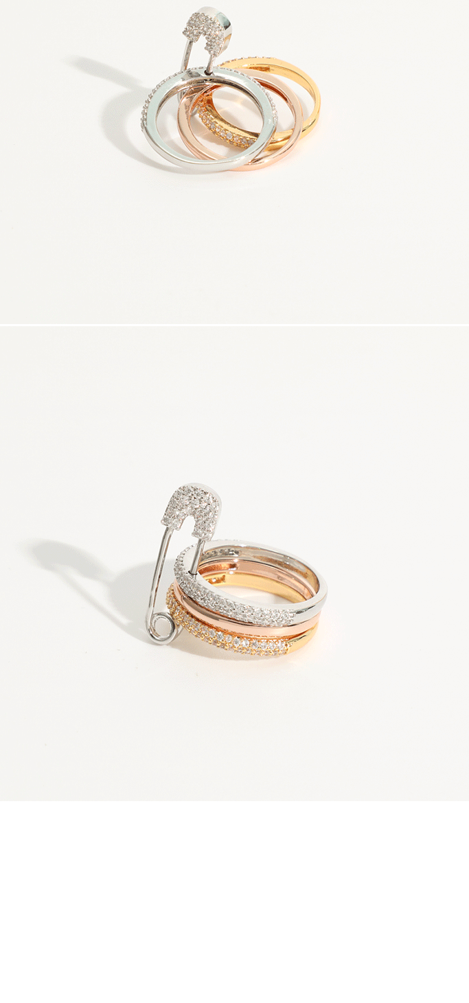 New micro-set pin womenu0027s brass 14k real gold plated multi-layer copper ring women