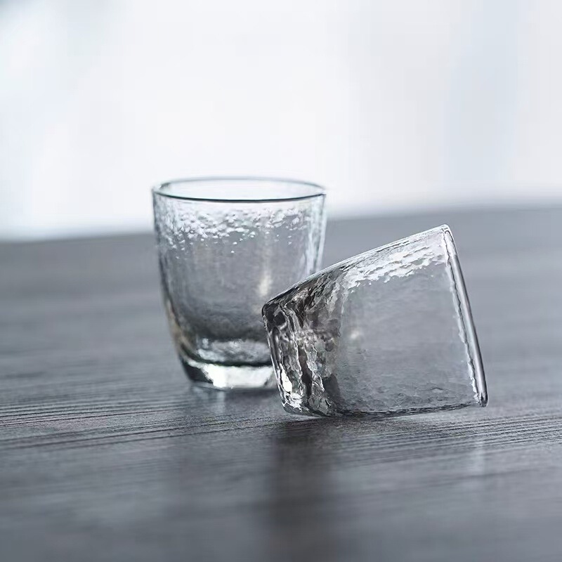 Japanese-Style Glass Small Tea Cup, Heat-Resistant, Transparent, Hammered Texture, Single Cup for Tasting Tea, Household Kung Fu Tea Set