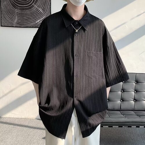 Original Host Minimalist Men's Style Summer Shirt New Youth Trendy Short-Sleeve Daily Wear Square Collar Fashion Striped Loose Top