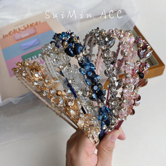 韓版質感水晶珍珠纏繞發箍重工編織頭箍鏤空巴洛克發捆發窟壓發女