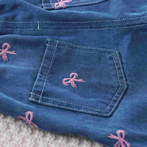 Spring and Autumn Women's Children's Blue Fashion Casual Korean Style Wide Leg Embroidered Pink Butterfly Denim Jeans