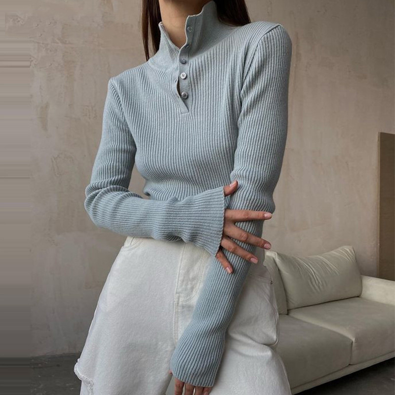 2023 cross-border ins vintage breasted medio jersey de cuello alto Otoño e Invierno ropa interior desgaste exterior suéter de fondo Delgado image 8