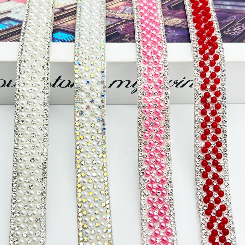 Pegatinas de diamantes de imitación transfronterizas tiras de diamantes de cristal autoadhesivas accesorios de joyería de bricolaje accesorios de ropa de diamantes de imitación tiras de diamantes de imitación de perlas