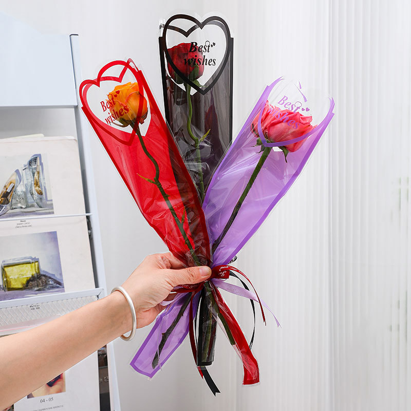 Bonitos deseos bolsas de flores de papel de embalaje de flores de papel de embalaje de flores rojas de papel de embalaje de flores transparentes bolsa de flores al por mayor