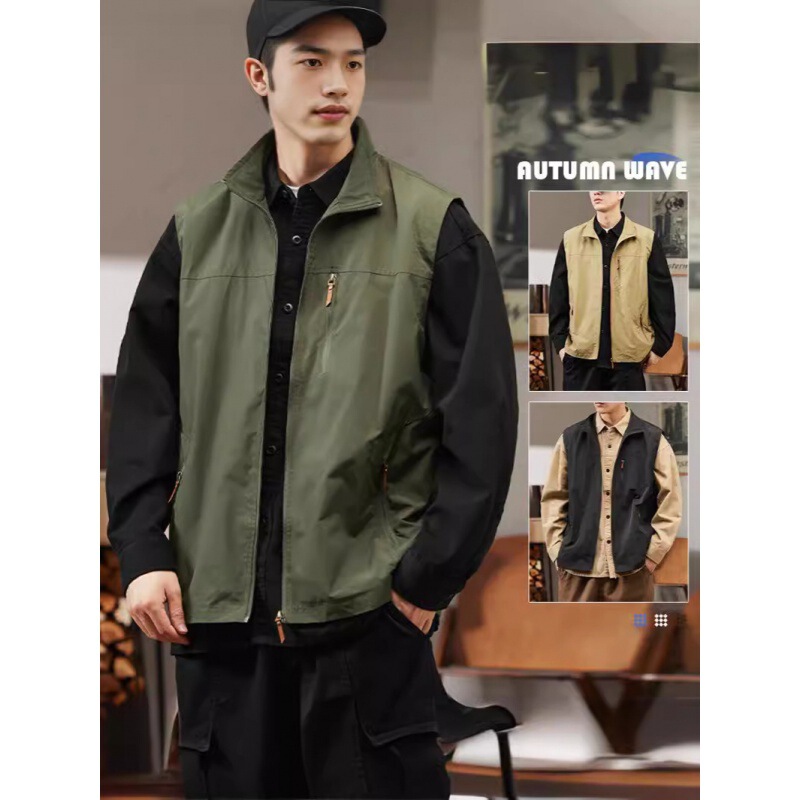 Men's Outdoor Functional Workwear Multi-Pocket Fishing Vest Spring and Autumn Thin Vest Waistcoat Military Style