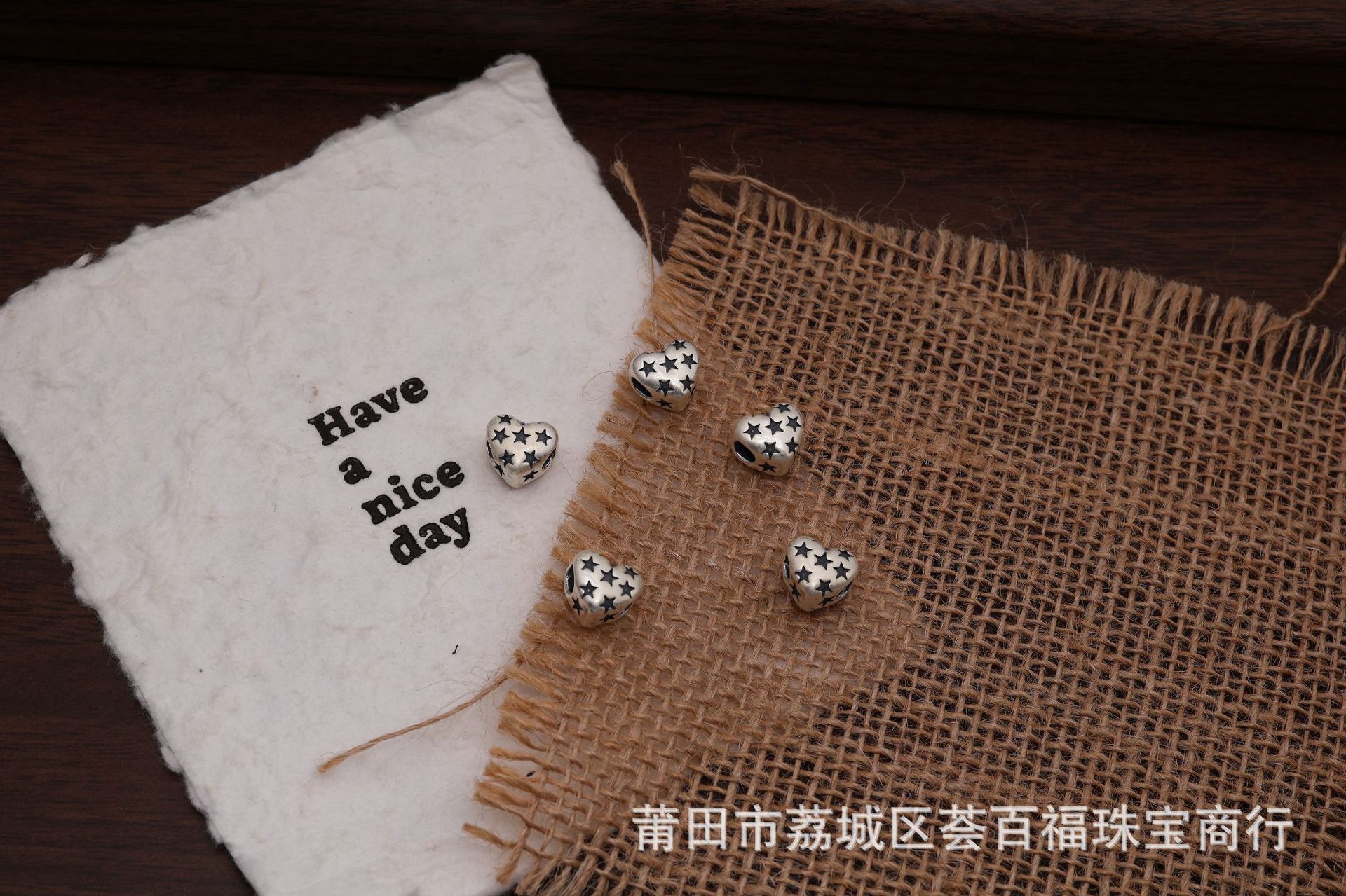 S999 pure silver heart-shaped 3D spacer beads, loose beads accessories, pentagram and heart-shaped jewelry, DIY stringing pearl bracelet materials