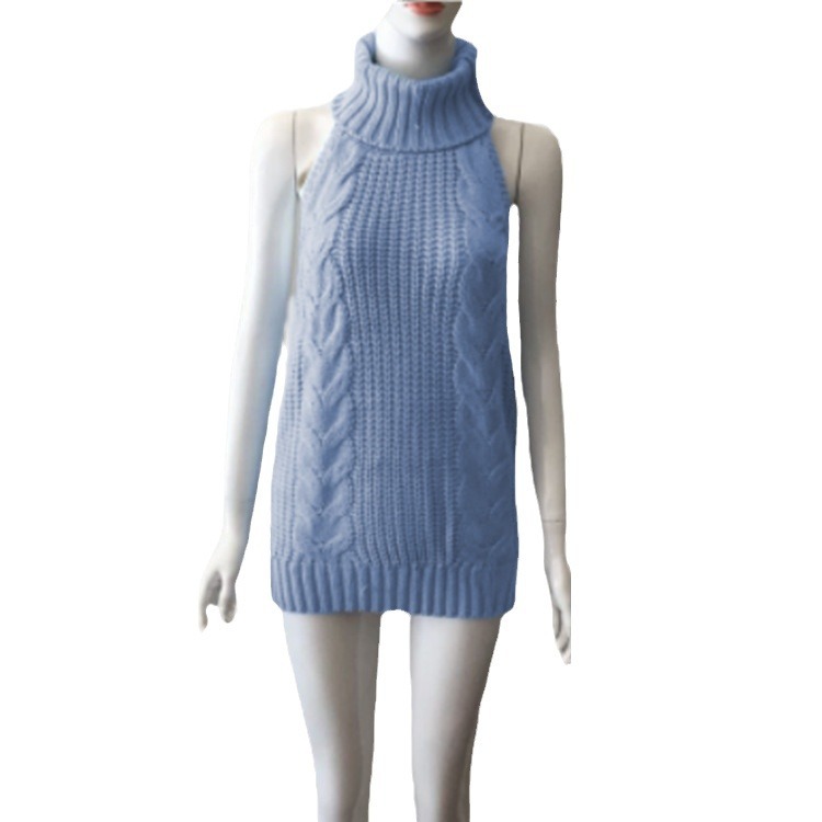 Suéter de lencería sexy sin espalda para mujer, primavera 2026, jersey de punto sin mangas con cuello alto, cosplay para chicas 1369-1.