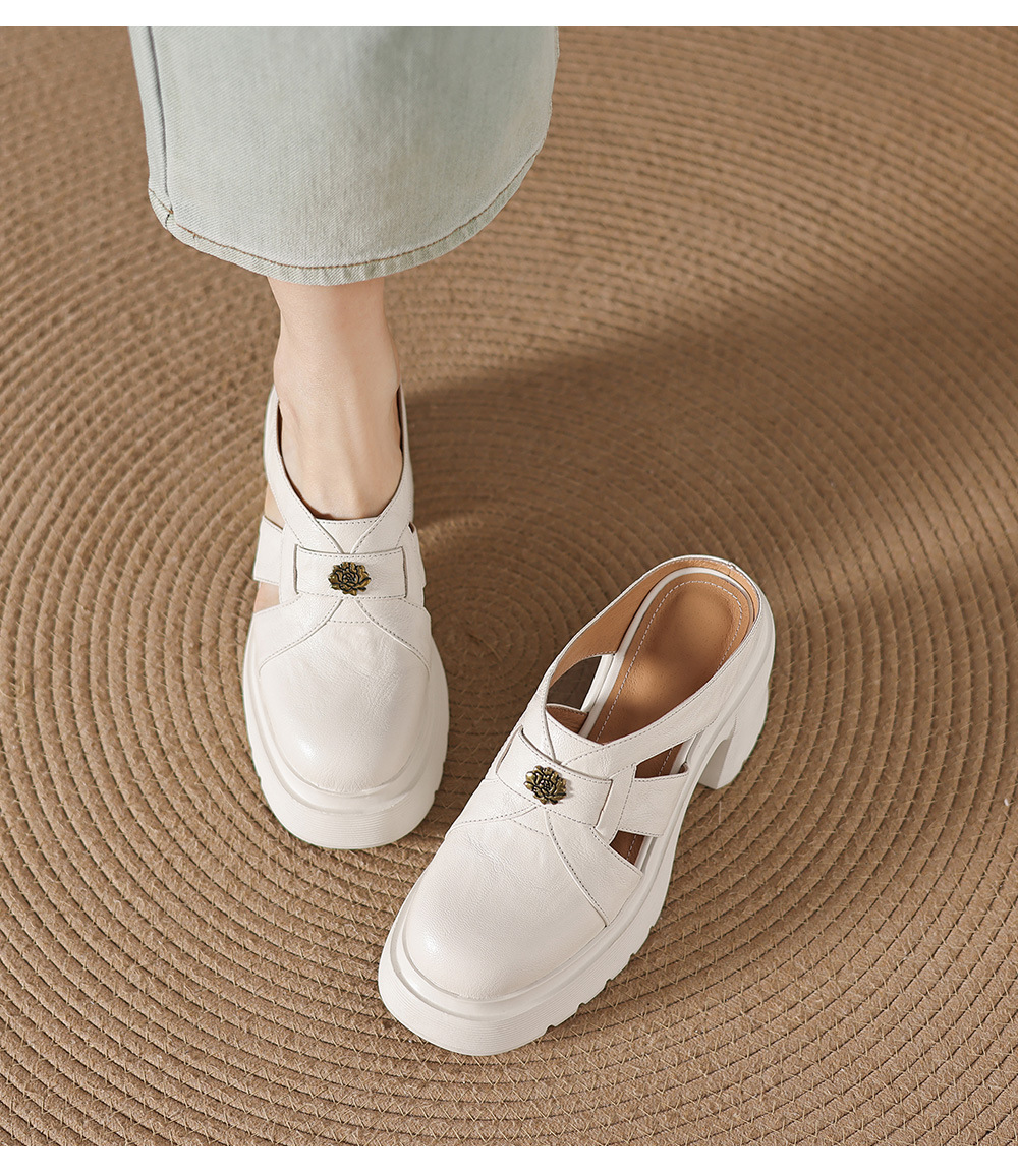 Sandal cao gót nữ mũi kín hở mũi đế dày gót thô 9 cm — màu đen, màu trắng ngà chi tiết 14