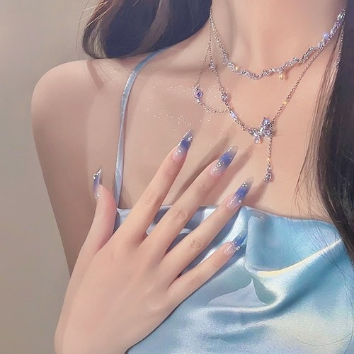 New Korean Droplet Butterfly Necklace for Women, Lightweight and Unique Cluster Chain Design, Summer Citrine Lock Chain, Fairylike