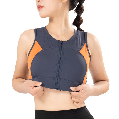 New Breathable Front Zipper Fixed Yoga Bra High Strength Tight Running Sports Bra Fitness Beauty Back Women