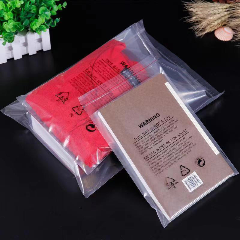 Bolsas Autoadhesivas con Etiquetas de Advertencia Transfronterizas Preimpresas, Bolsas Autoadhesivas de Plástico PE, Bolsas Autoadhesivas Transparentes, Bolsas para Empacar Ropa