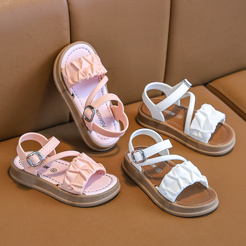 Children's princess shoes New summer anti-slip soft sole women's middle school children's shoes Velcro small children's shoes baby beach sandals