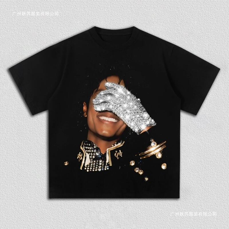 Summer Men's Mj Michael Jackson Printed 100% Pure Summer Unisex O-Neck Short-Sleeved Men's and Women's Fashion Hip-Hop T-Shirt