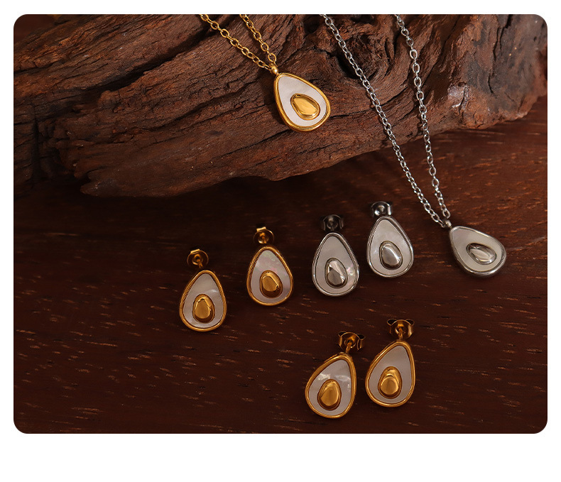 Fashion Avocado Egg Shape Titanium Steel Necklace Earrings Jewelry Set display picture 3