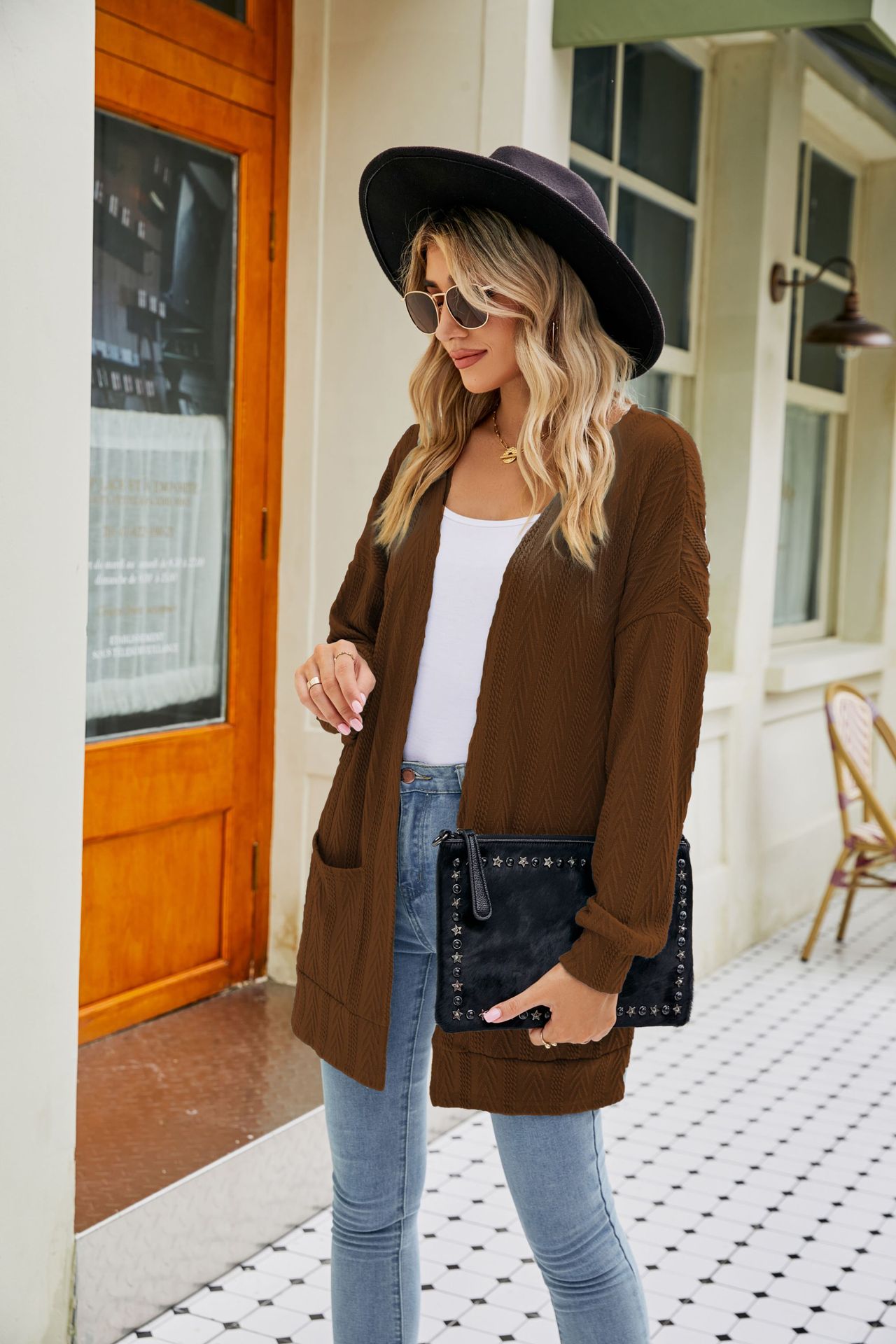 Cárdigan de Punto en Color Liso para Mujer de Algodón para Otoño image 9