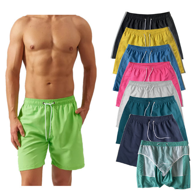 2025 New Men's Swimming Trunks Men's Quick-Drying Quarter-Length Shorts Anti-Embarrassment Lined Solid Color Casual Beach Shorts 2025 New Men's Swimming Trunks Men's Quick-Drying Quarter-Length Shorts Anti-Embarrassment Lined Solid Color Casual Beach Shorts