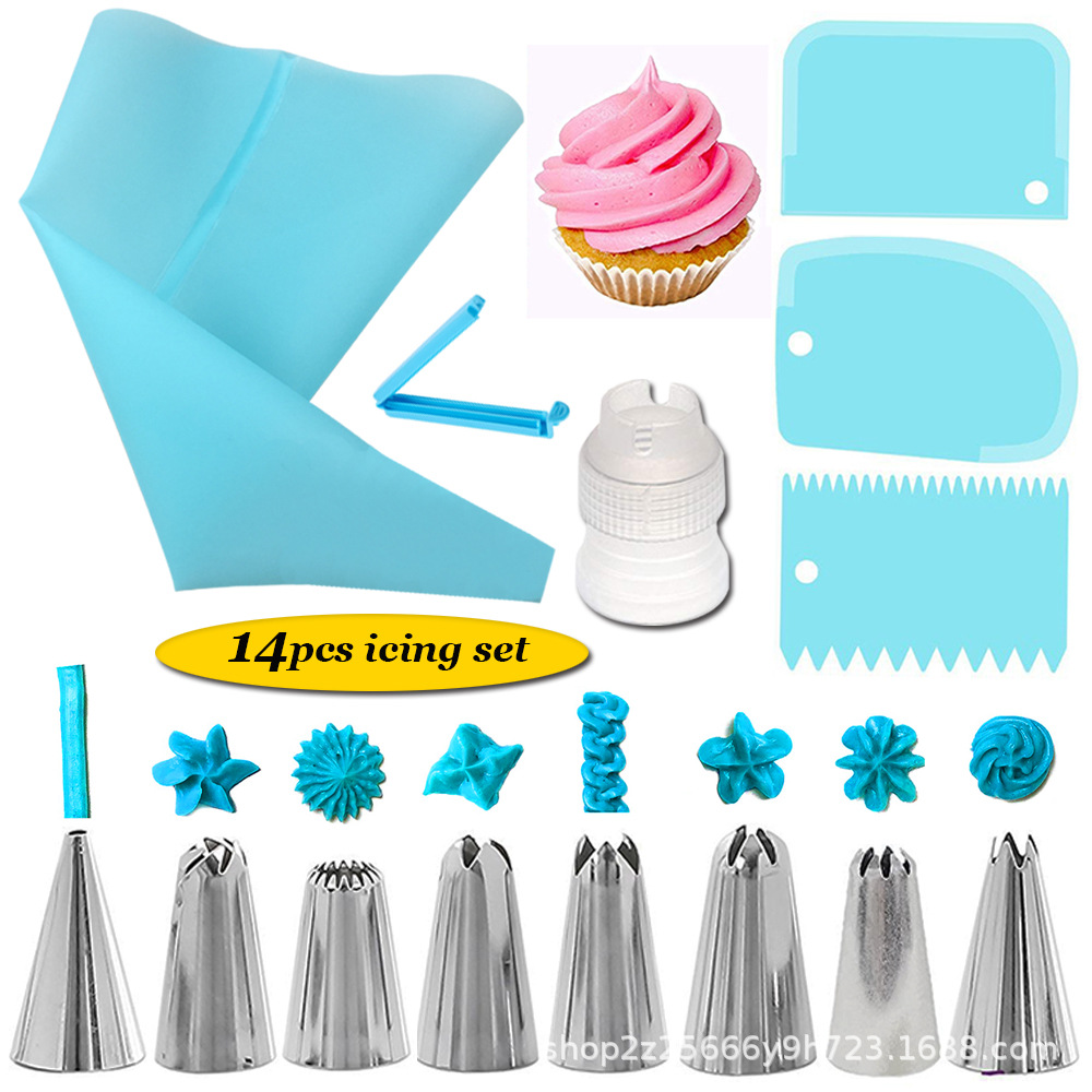 Herramientas para hornear 14-piece set 8 pastelería boquilla pastel crema decoración herramientas con recubrimiento raspador convertidor