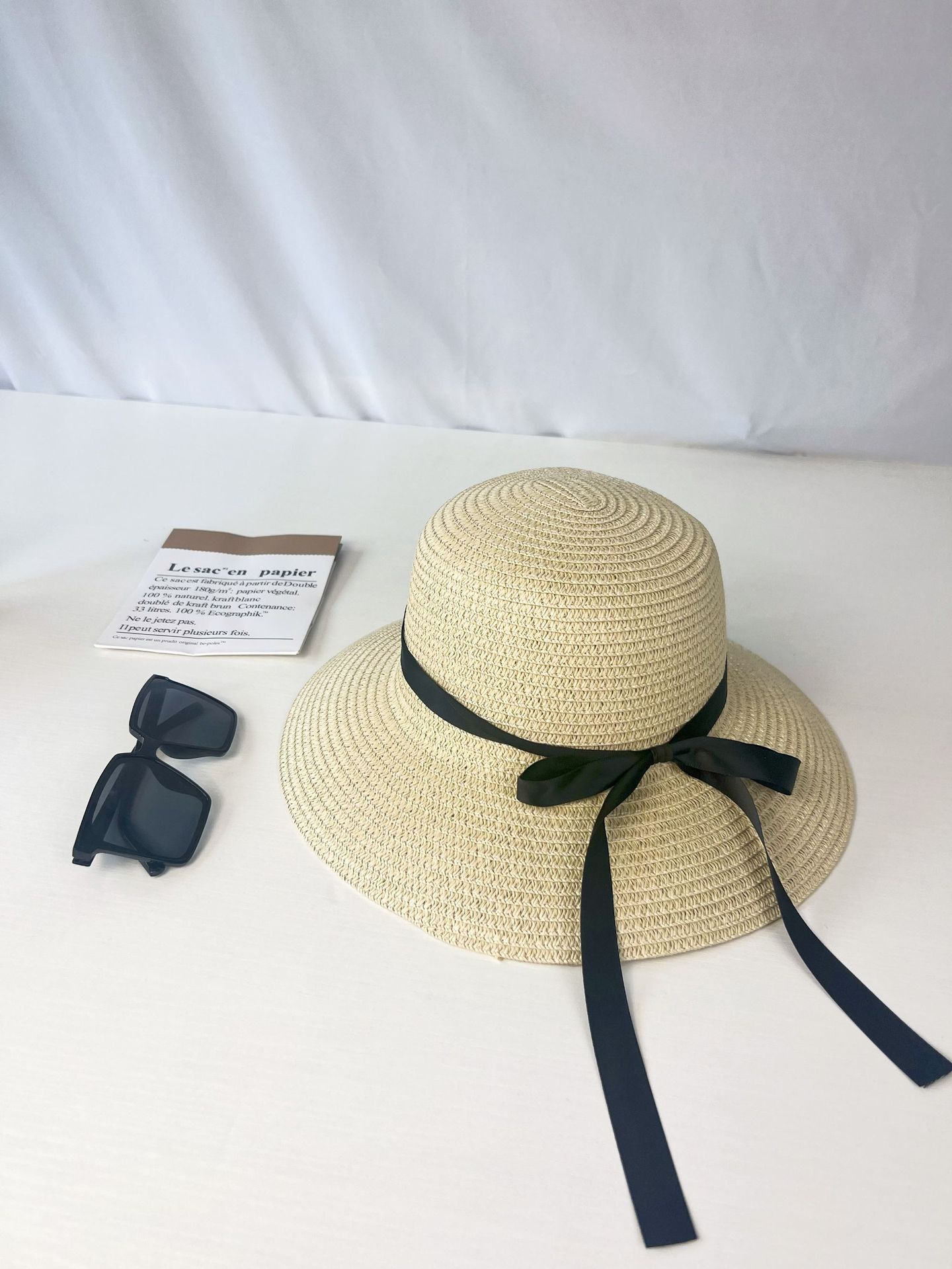 Sombrero de paja para el sol de verano para mujer con lazo de cinta negra, sombrero de ala ancha, sombrero tipo cubo para adultos, sombrero de protección solar para mujer con ala ancha.