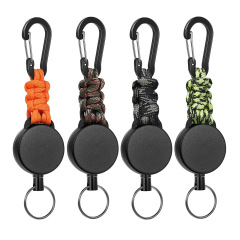 黒ABS高弾力ワイヤロープバッジのバッククリップ自動伸縮キーホルダー傘ひも登山ボタン