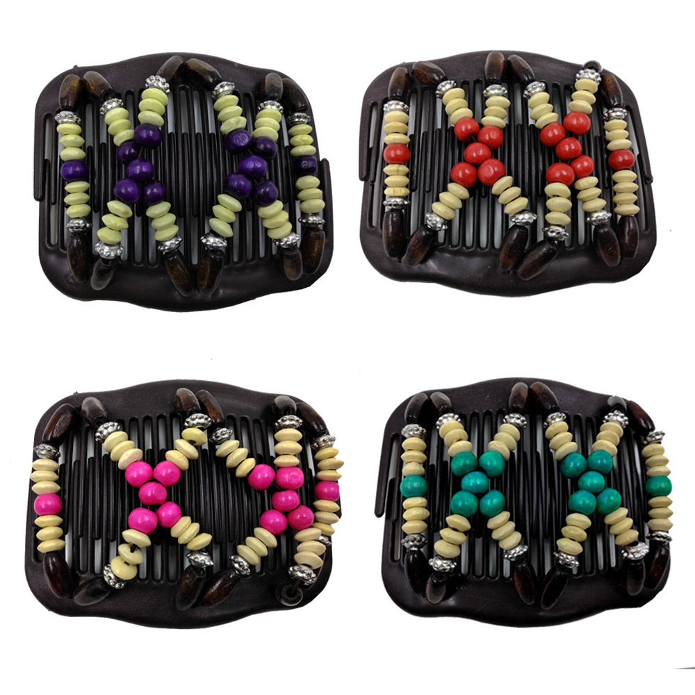 Cr23 European and American Fashionable and Exquisite Hair Combs, Magic Versatile Hair Clips, Wooden Bead Hair Combs, Factory Ready Stock Supply, 4 Colors
