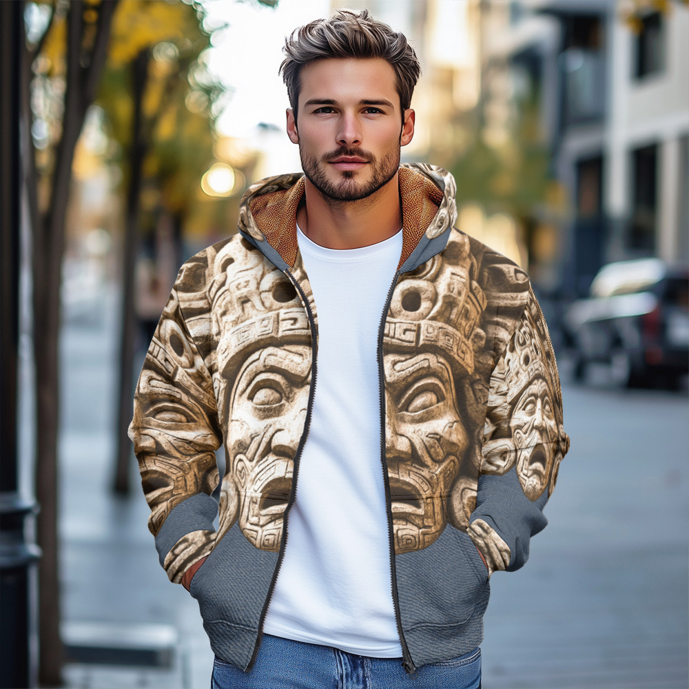 Giacca in cotone con cappuccio e cerniera da uomo invernale con stampa digitale europea D953_voghion.com