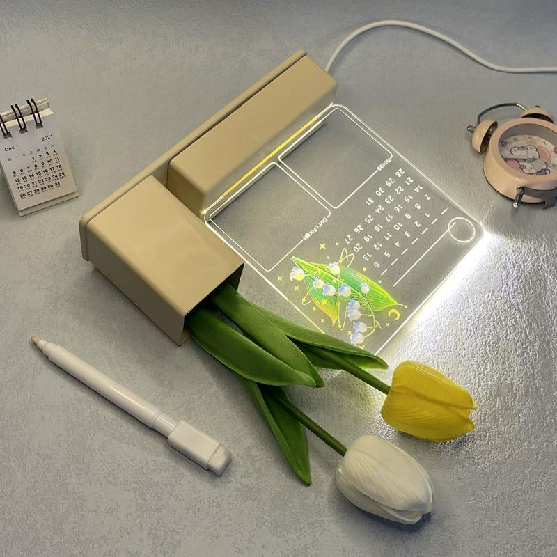 Pens holder, night light, calendar, acrylic board, LED lantern for bed, 3D