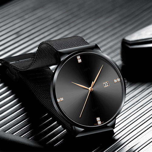 Hannah Martin Diamond Waterproof Student Calendar Steel Band Watch Diamond Simple Men's Quartz Watch