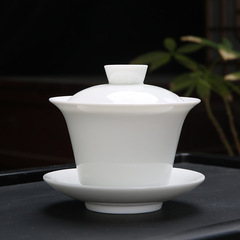 潮汕カンフー茶器純白羊脂玉三才蓋碗の大中小サイズのお茶碗のミニ試茶陶磁器敬茶
