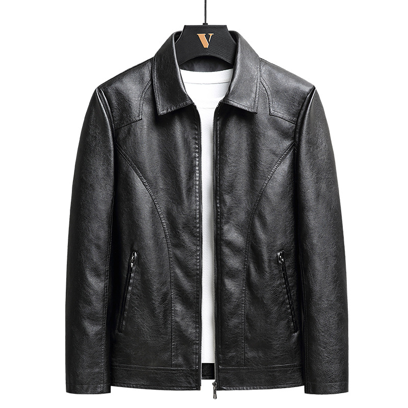 Leather men's thin autumn and winter warm soft leather jacket, Korean version, casual, loose, plus size, big fat trend_voghion.com
