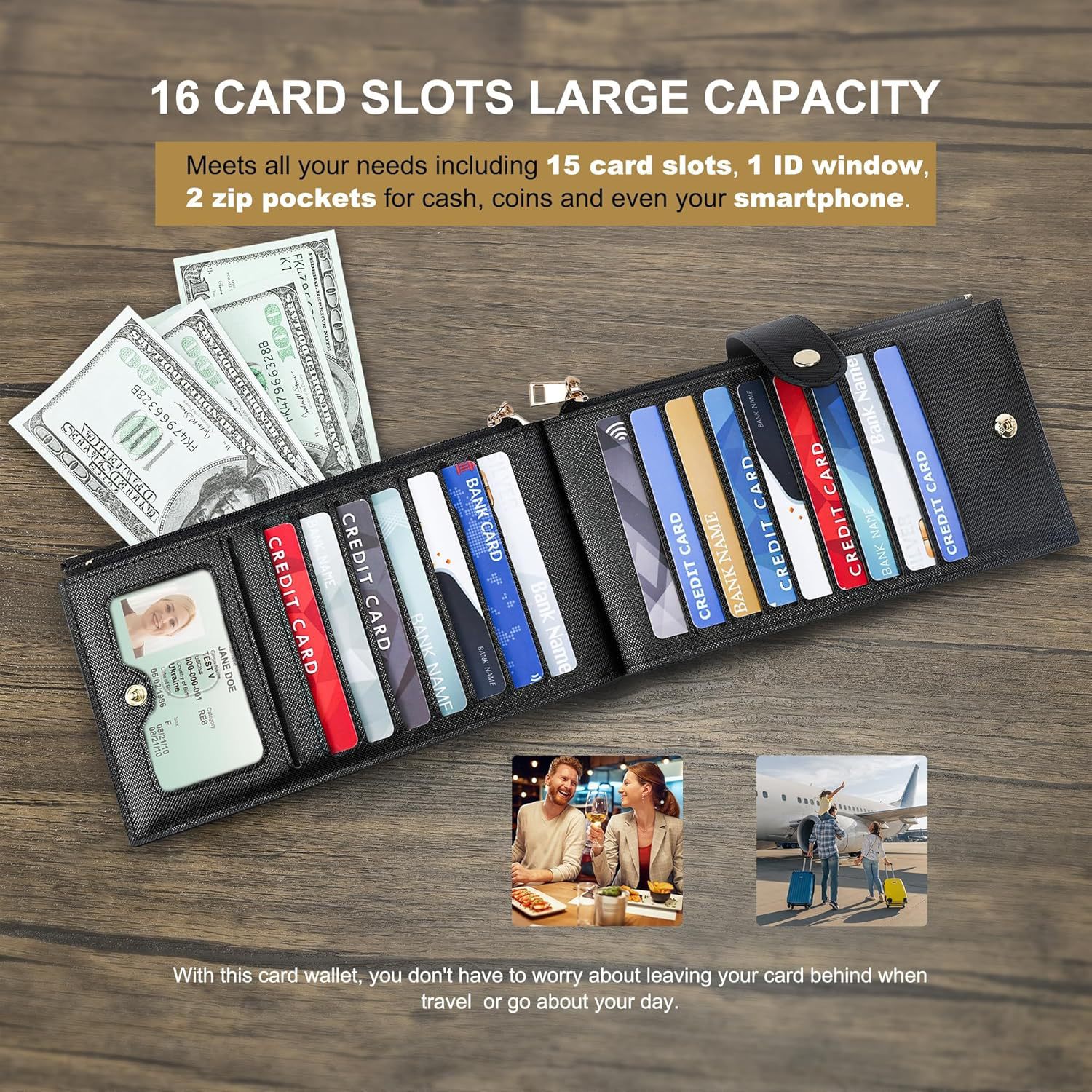 Cartera larga de gran capacidad de Amazon, bolso para teléfono móvil con cremallera de posición de tarjeta múltiple, billetera multifuncional de cuero ultrafino para mujer