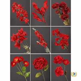 ✬婚庆红色花订婚中式装饰花材吊顶酒红色婚礼花艺假花花