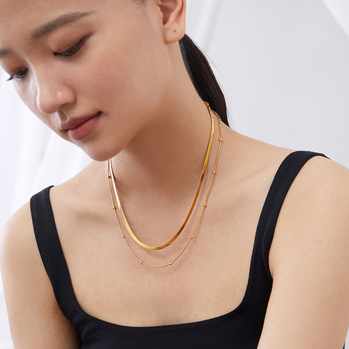 Basic 2-piece set of titanium steel necklace double-layer flat snake chain personalized ins cold style necklace internet celebrity clavicle chain