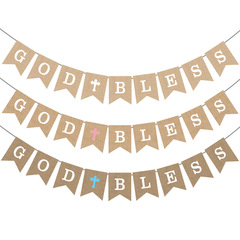 跨境嬰兒沐浴洗禮聖餐派對裝飾橫幅GOD BLESS拉旗批發定製
