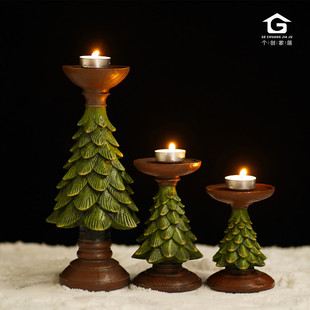 Cross Border Christmas Tree Candle Holder Ornaments European Style Christmas Home Living Room Desktop Christmas Decoration Resin Candle Holder