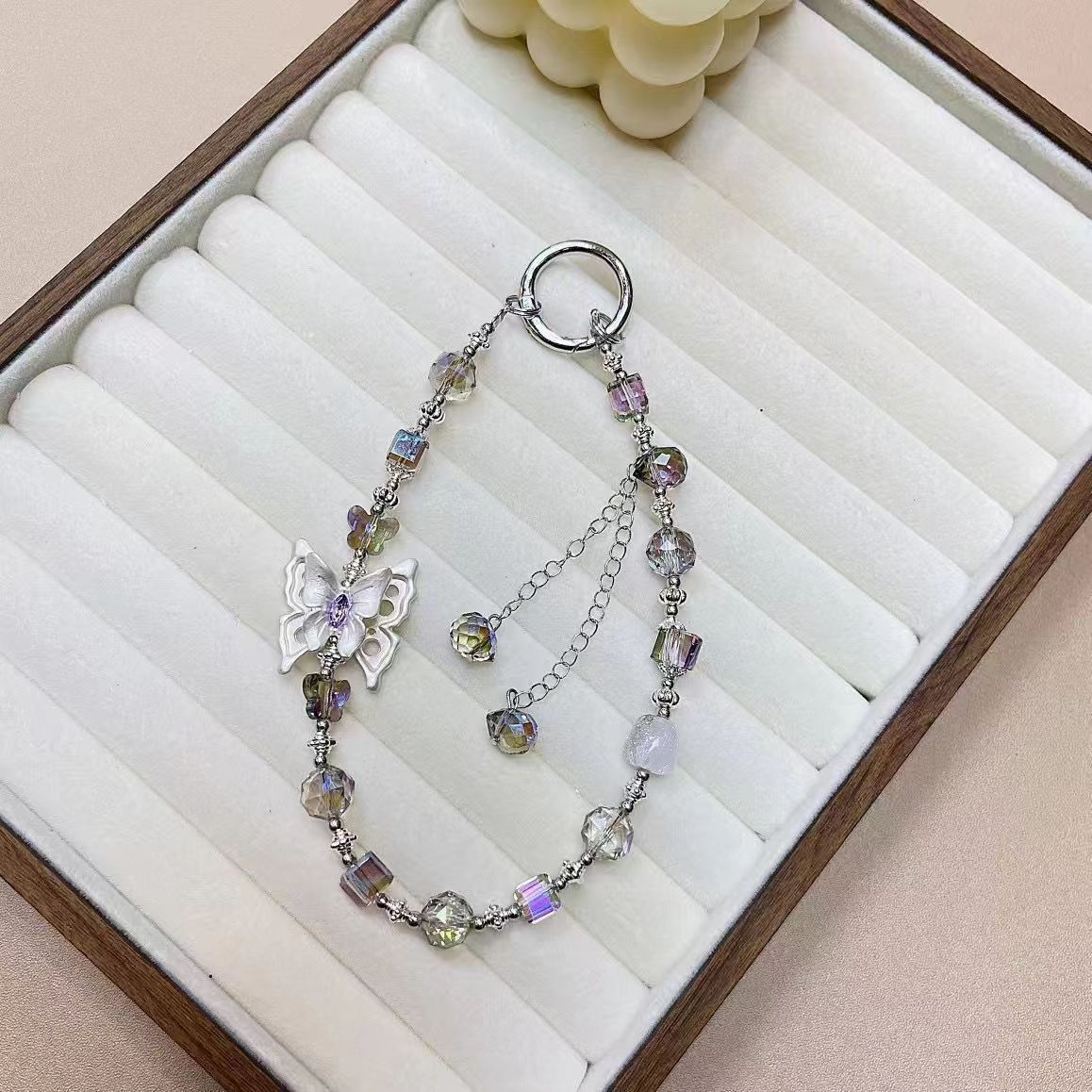 Lujo de alta gama, gran mariposa, cristal, cuentas, cadena de mano, cordón de muñeca, carcasa para teléfono móvil, accesorios femeninos, llavero, colgante