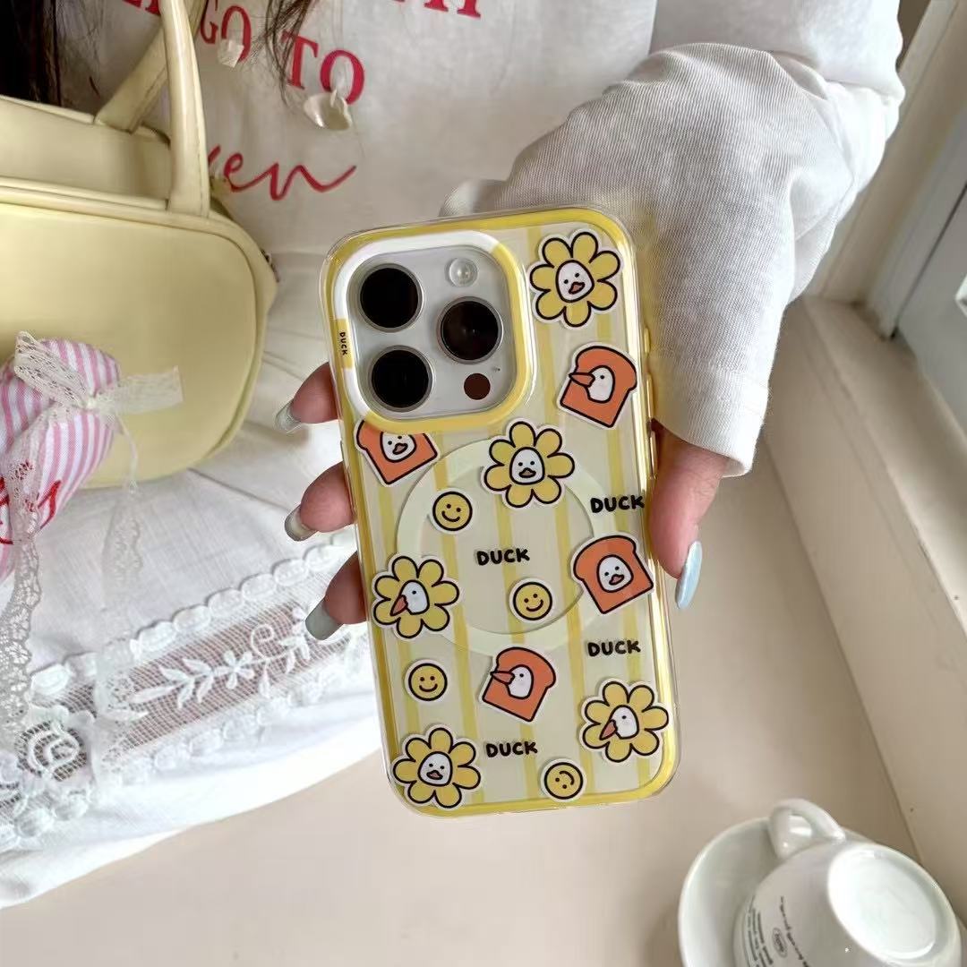 Divertido pato girasol de dibujos animados para Apple 16ProMax funda para teléfono móvil 15Pro magnético 14/13 nuevo 15PM