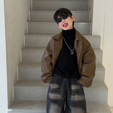 泰如2025冬季新品夹棉加厚皮衣外套男童帅气保暖百搭皮棉衣潮