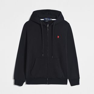 Cross-Border Spring & Fall Thin Hooded Polo Cardigan Pure Color Sweatshirt Embroidered Loose Large Size Men's Polo Jacket Suit