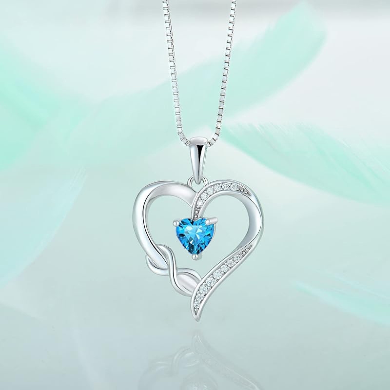 S925 Sterling Silver Infinity Heart Necklace With Blue Cz Pendant_voghion.com