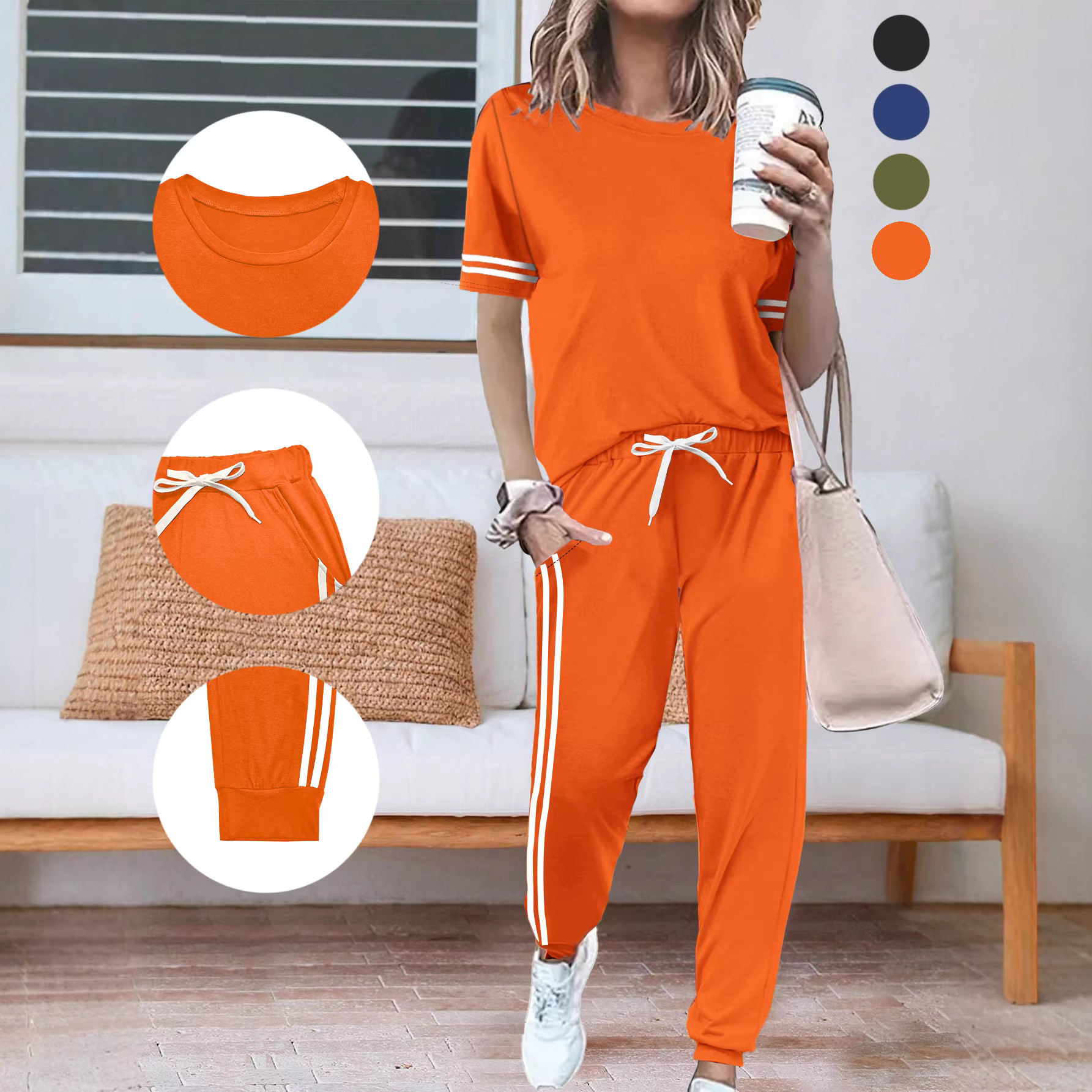 Women's Short Sleeve T-Shirt And Pants Two-Piece Set Casual Comfort Summer Outfit Soft Cotton Blend_ecoleips.com