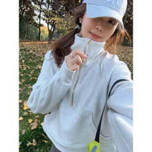 刺绣LULU原标Scuba卫衣女高领半拉链宽松加绒外套长袖运动健身