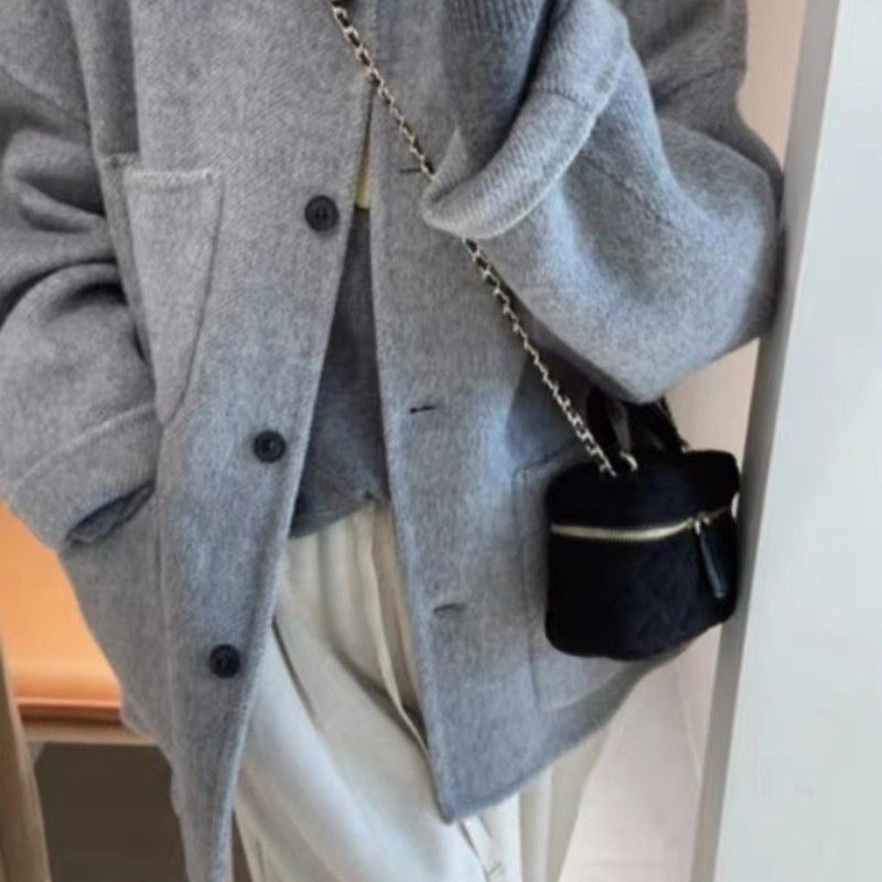 灰色冬天外套女秋冬款毛呢2025新款宽松小个子加厚款呢子大衣