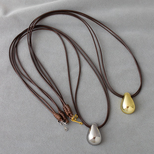 Large Water Drop Necklace Pendant, Good Gloss, Simple Beanie, High-End, Unisex, Elegant, Long Sweater Chain