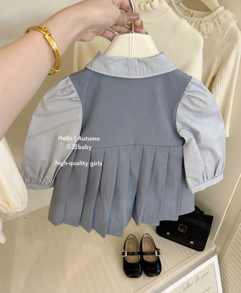 [Ropa infantil de Leen] niñas temprano otoño vestido de camisa de estilo universitario bebé primavera coreano vestido de solapa para niños de mediana edad